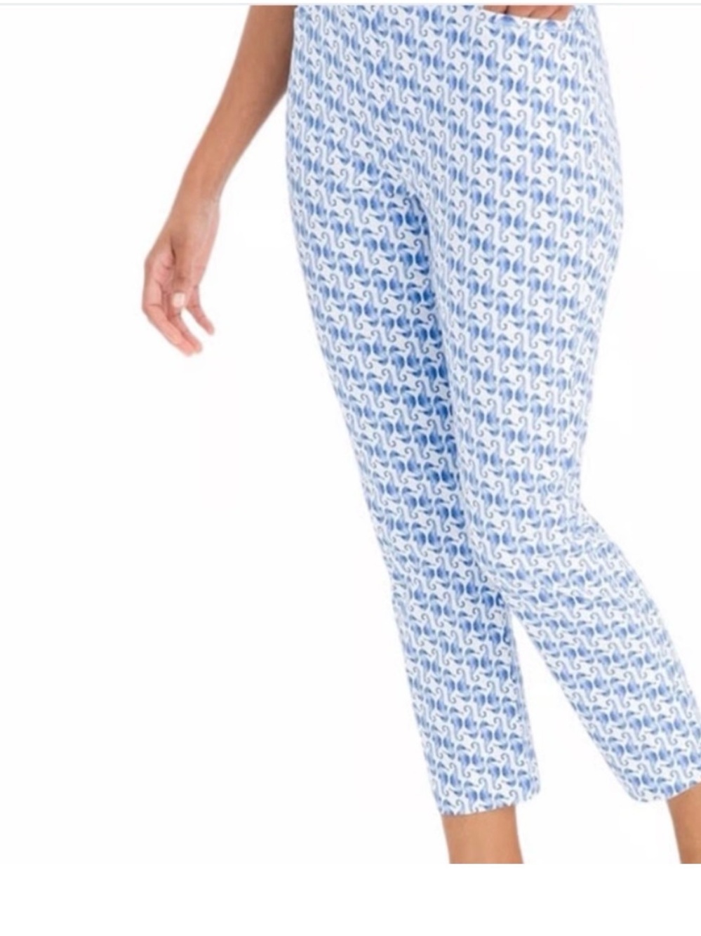 Chico's White Pants with Blue Floral Print Sz .5 or 6